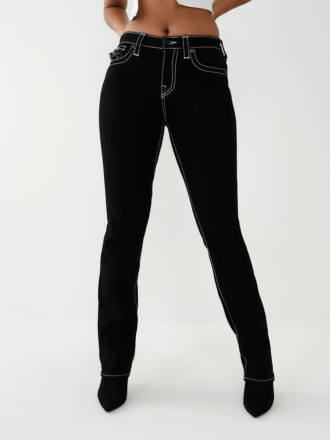 True Religion Big T Billie Straight Black Mid Rise Jeans