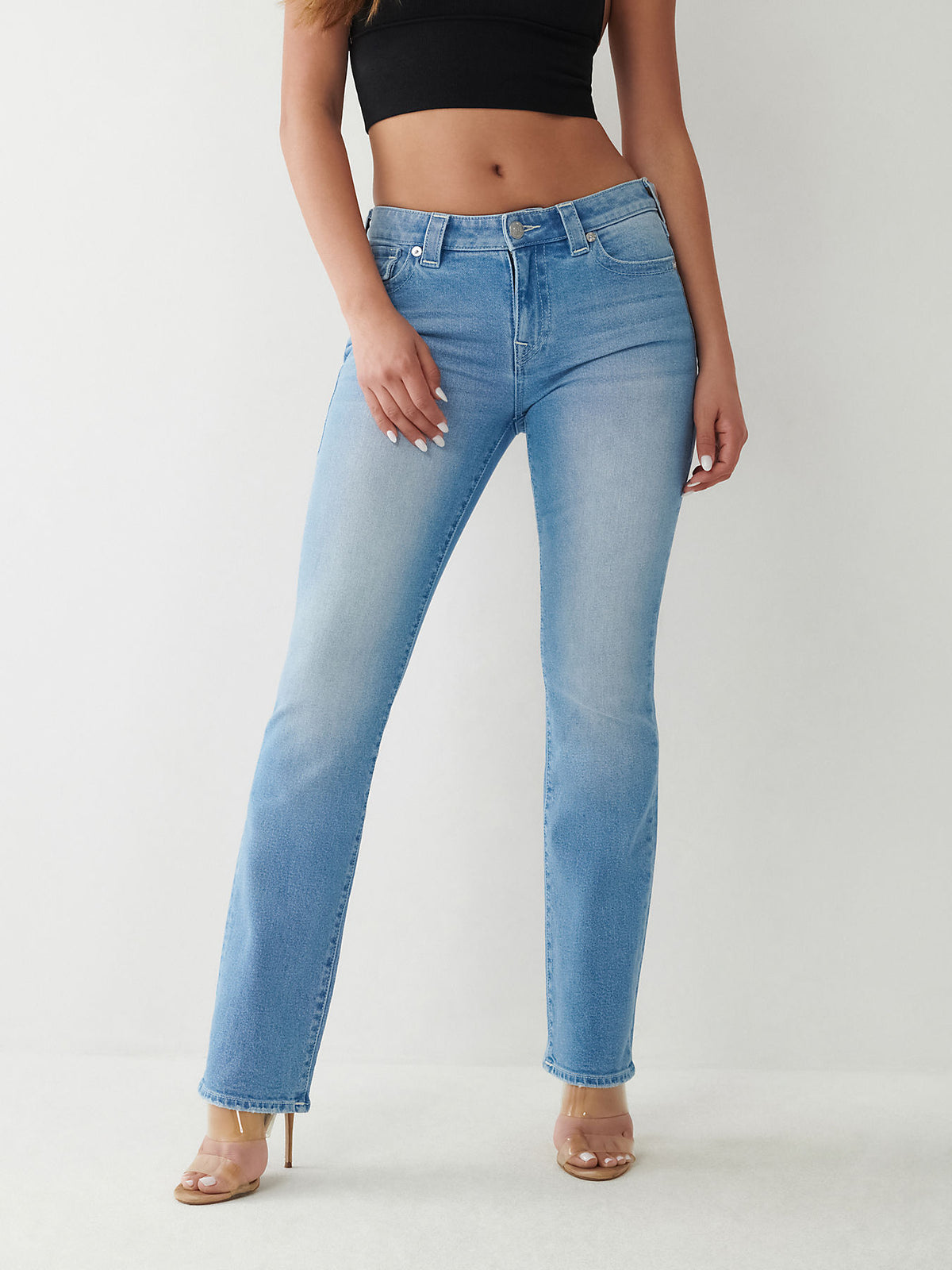 True Religion Womens SN Billie Straight Fit Blue Mid Rise Jeans
