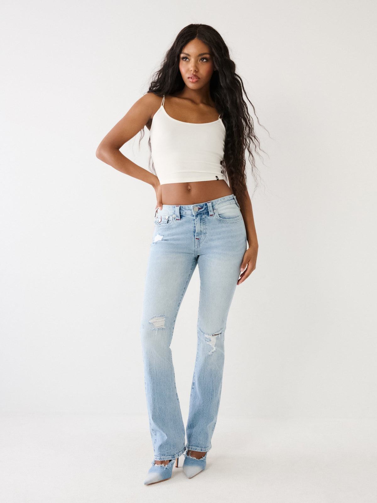 True Religion Women Blue Boot Cut Washed Jeans