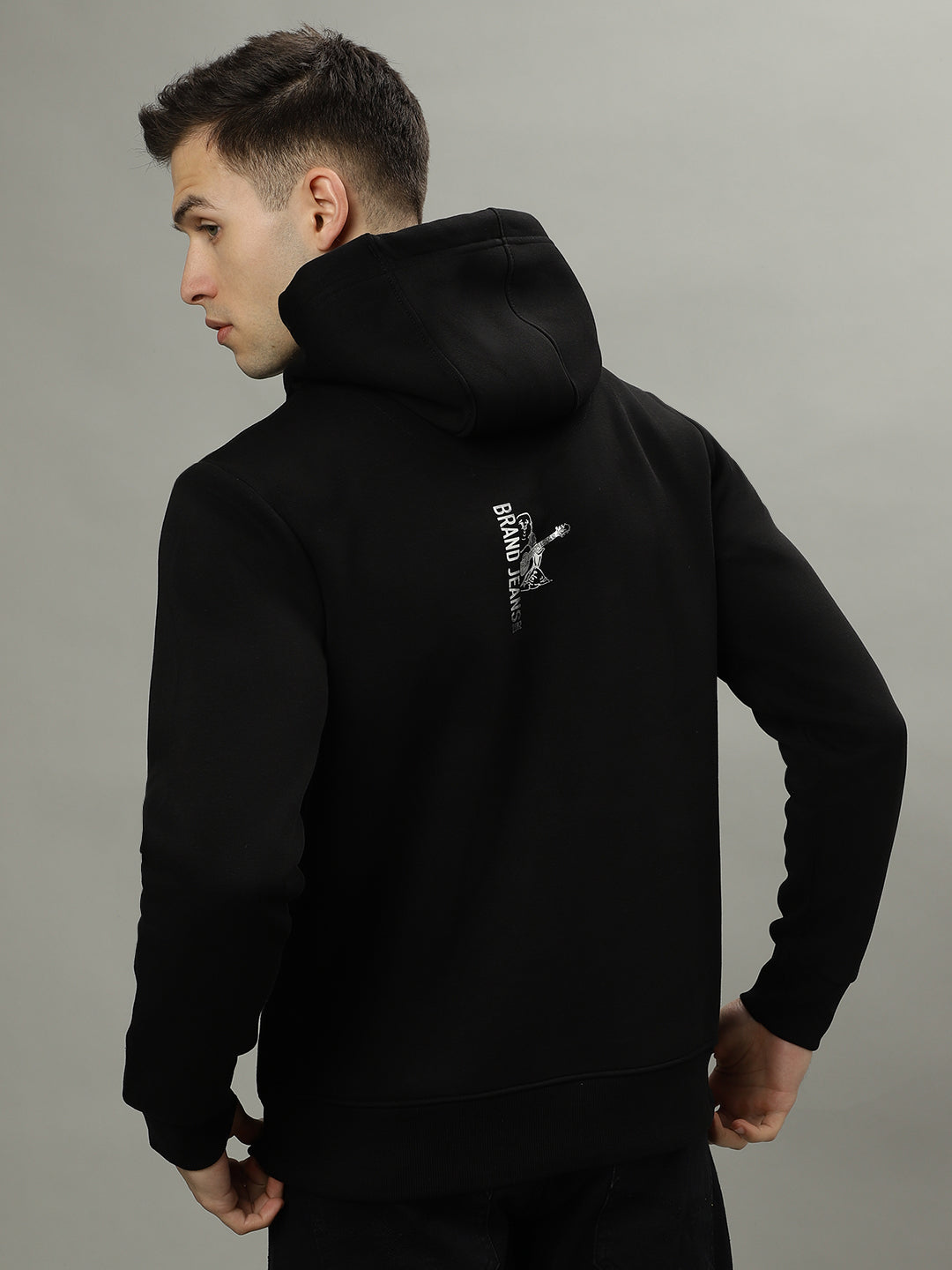 Men black solid hooded long sleeves sweatshirt