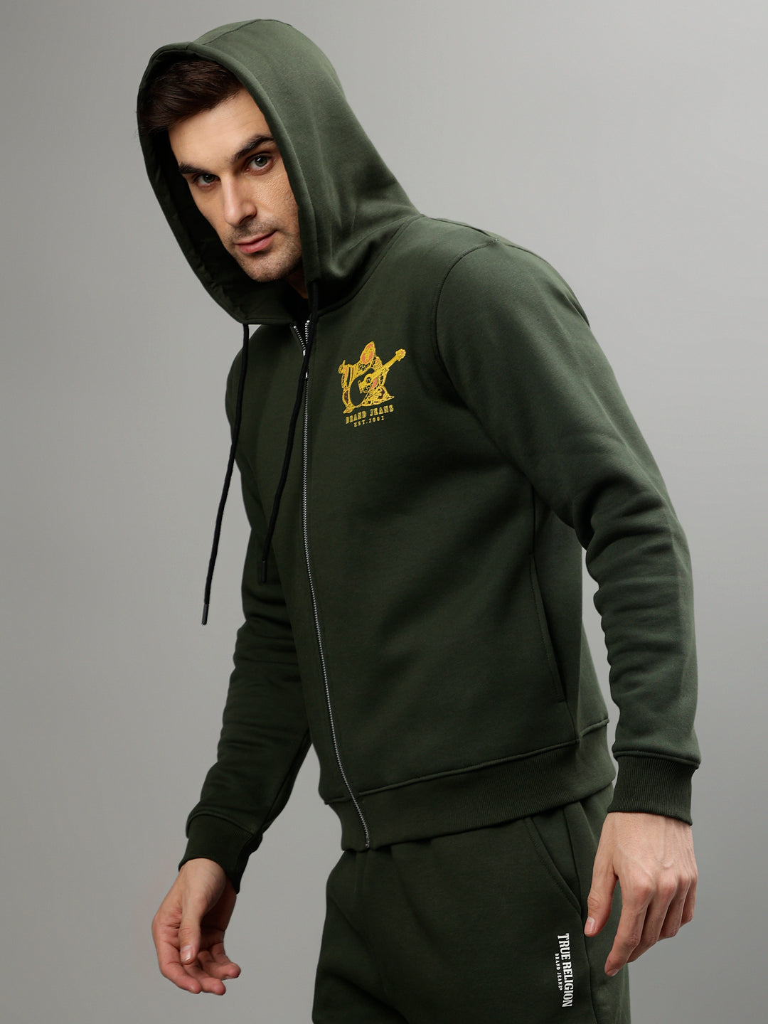 True Religion Men Solid Hooded Full Sleeves Sweatshirt