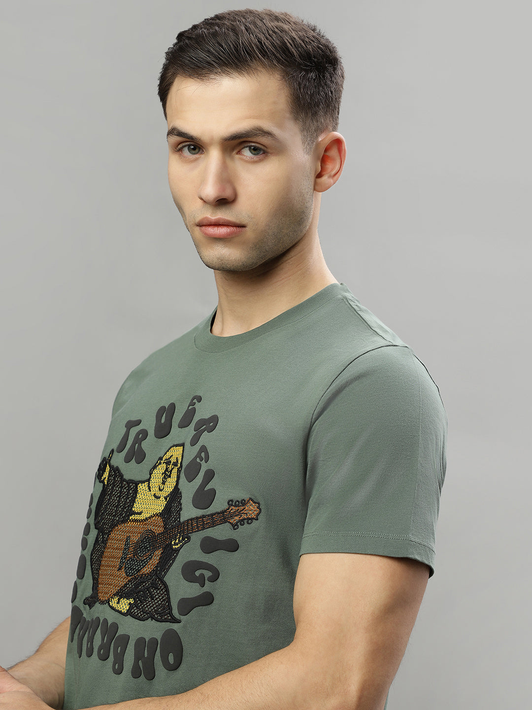 True Religion Green Fashion Printed Regular Fit T-Shirt
