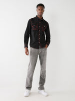 True Religion Men Black Solid Spread Collar Long Sleeves Shirt