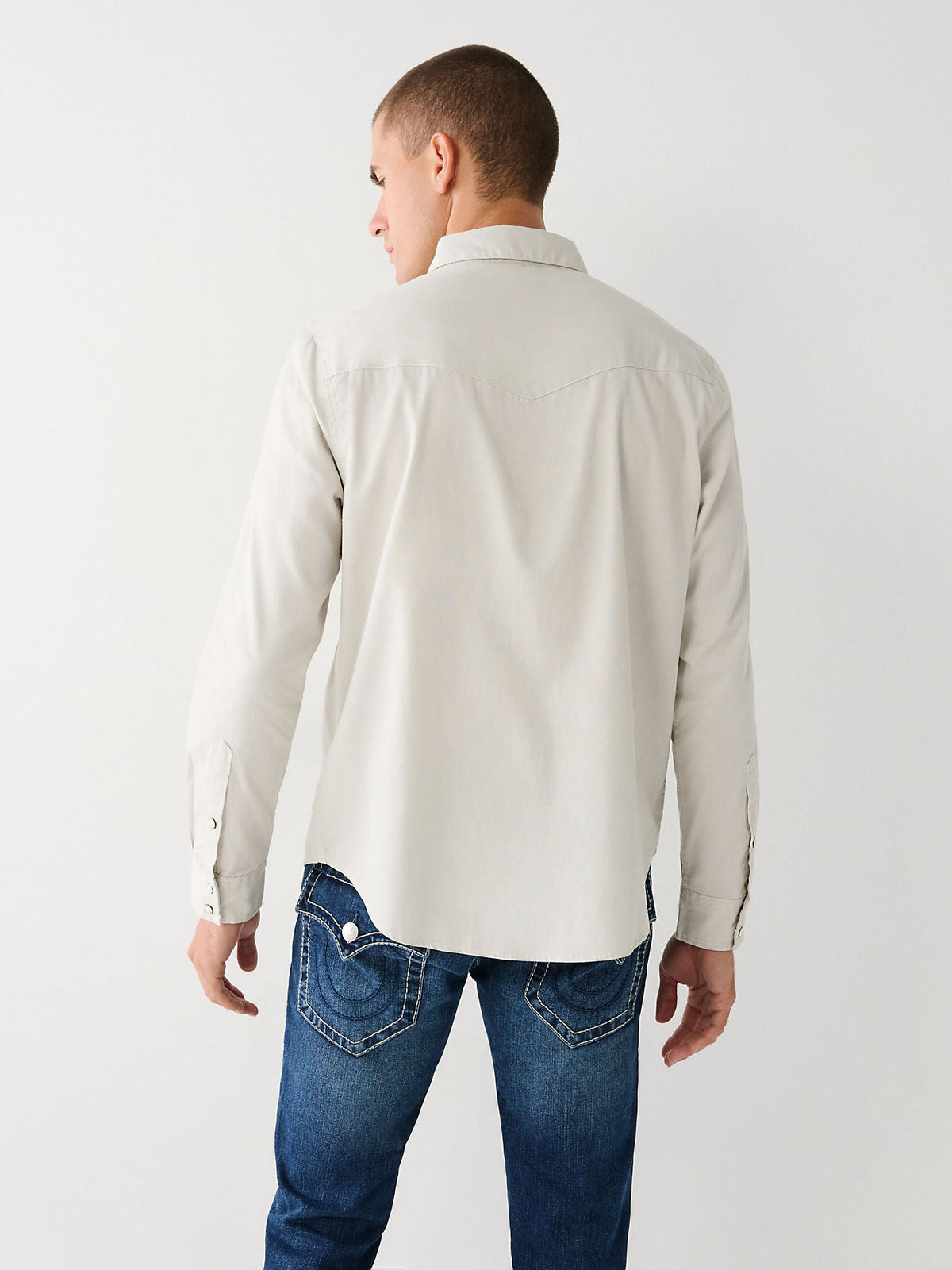 True Religion Men Grey Solid Spread Collar Long Sleeves Shirt