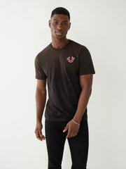True Religion Men Black Solid Round Neck Short Sleeves Tshirt