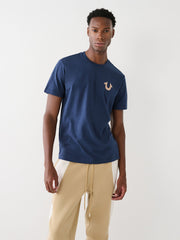True Religion Men Blue Printed Round Neck Short Sleeves Tshirt