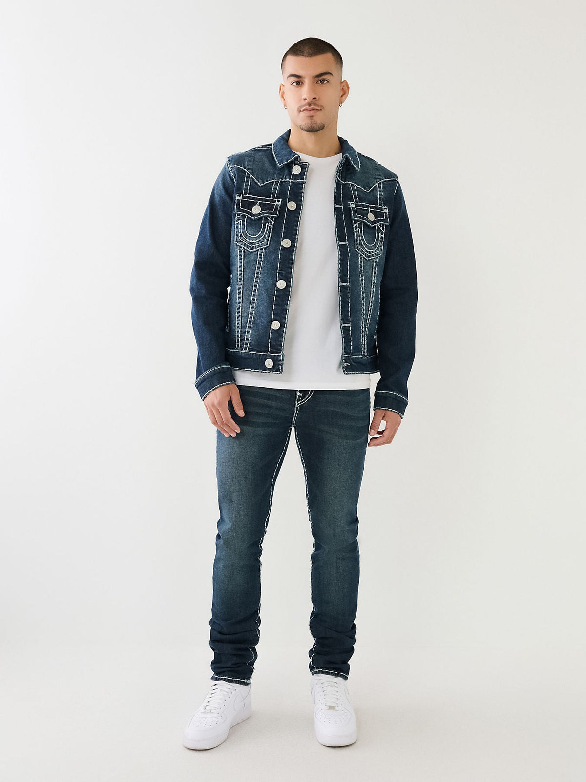 True Religion Men Blue Rocco Super T Slim Fit Faded Jeans