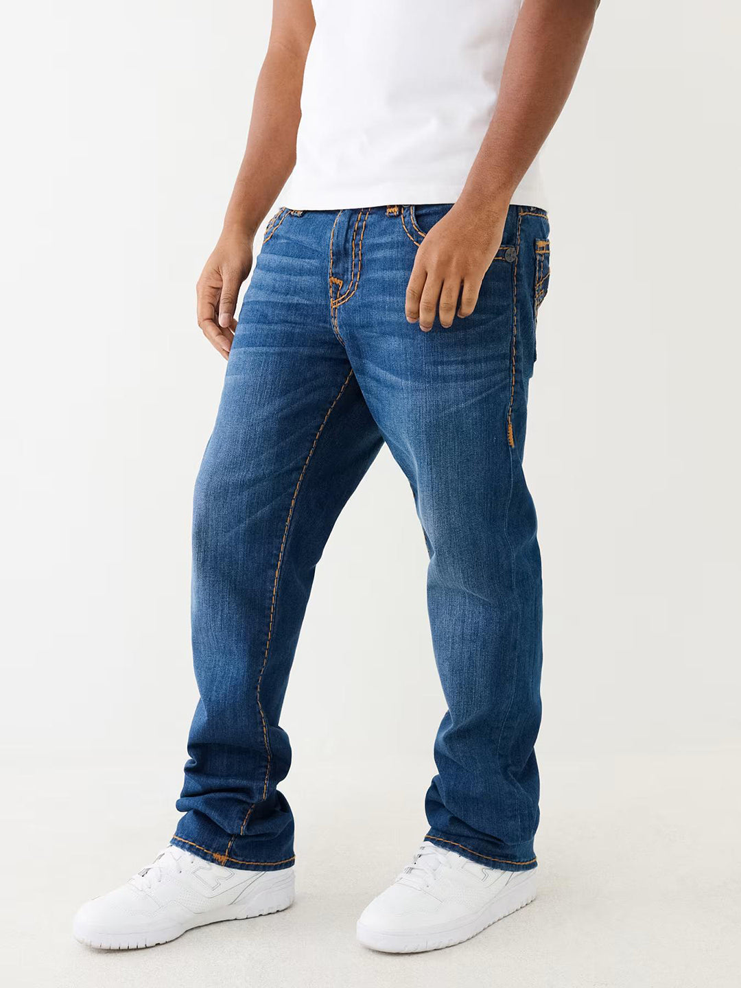 True Religion Super T Ricky Straight Fit Blue Mid-Rise Solid Jeans