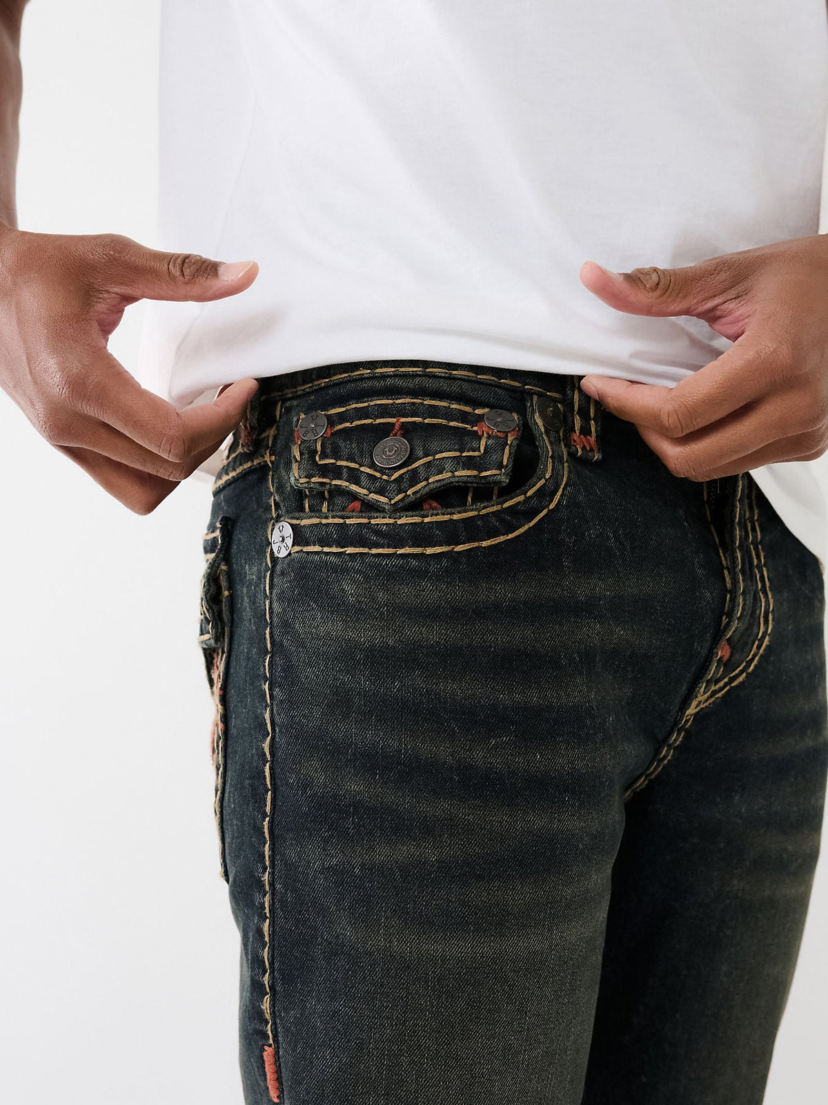 True Religion Men Blue Ricky Super T Straight Fit Faded Jeans