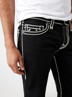 True Religion Rope Stitch Rocco Skinny Fit Black Mid-Rise Solid Jeans