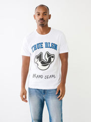 True Religion Men White Printed Round Neck Short Sleeves Tshirt