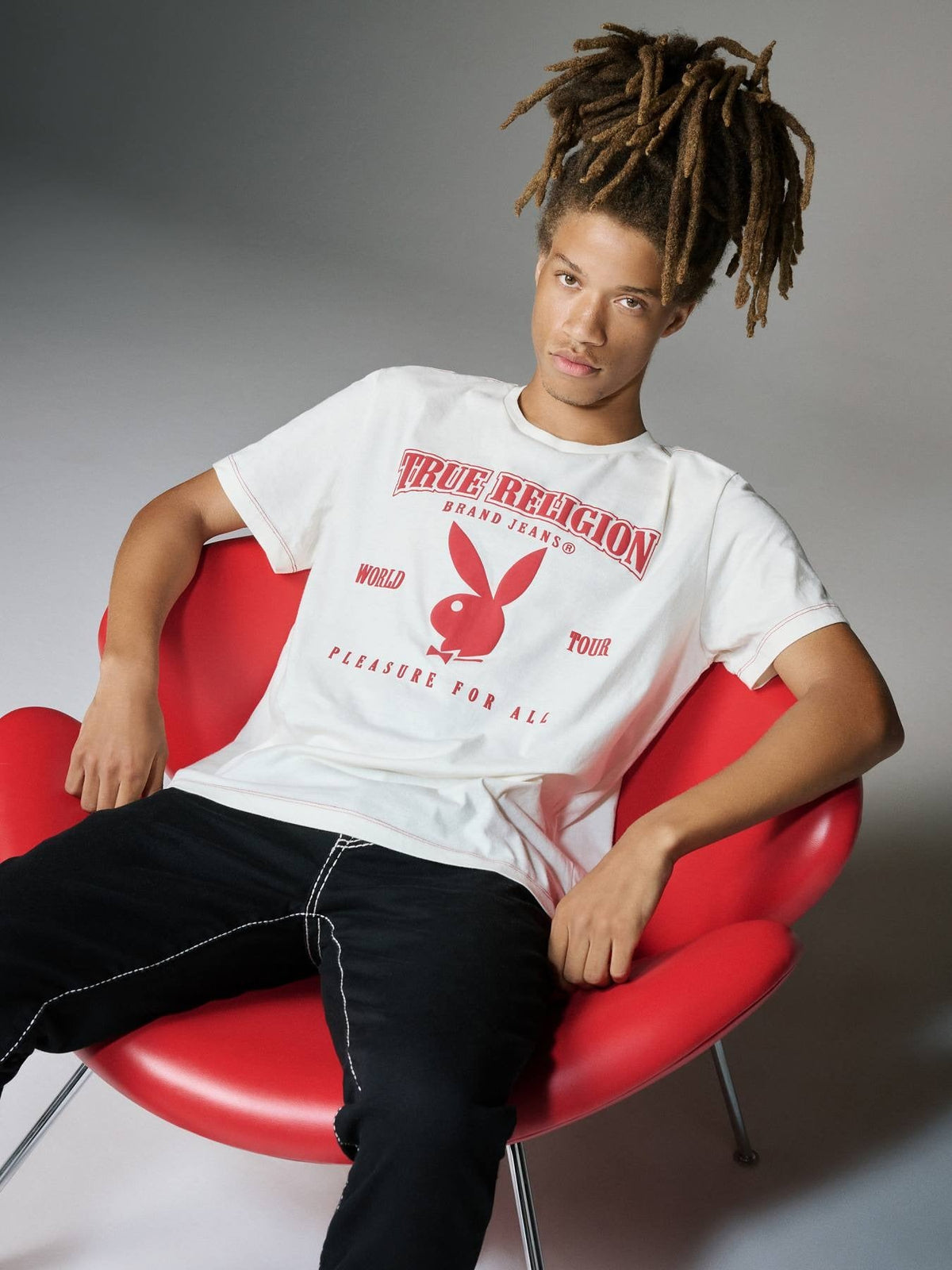True Religion Men White Printed Round Neck Short Sleeves Tshirt