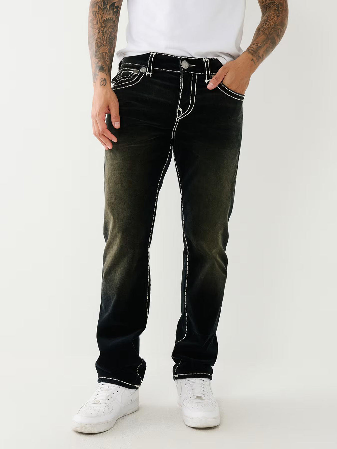 True Religion Super T Ricky Straight Fit Black Mid-Rise Solid Jeans