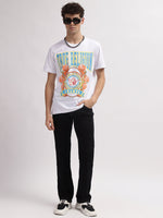 True Religion Men White Printed Round Neck Short Sleeves Tshirt