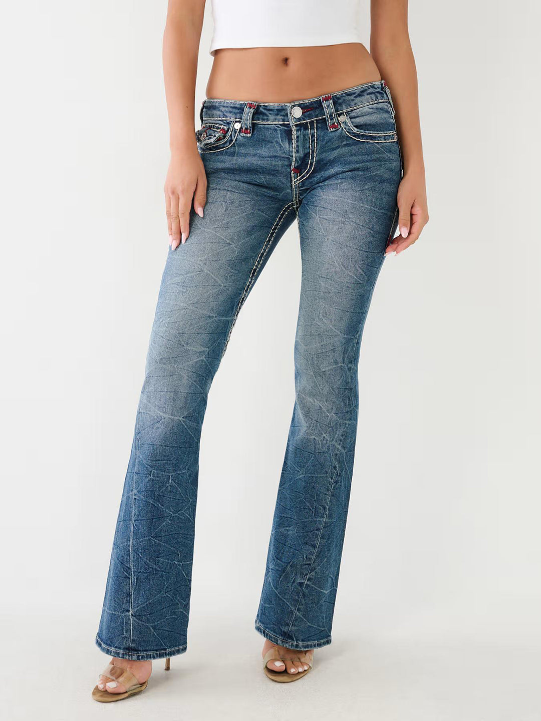 True Religion Super T Joey Flared Blue Low-Rise Solid Jeans