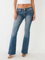 True Religion Super T Joey Flared Blue Low-Rise Solid Jeans