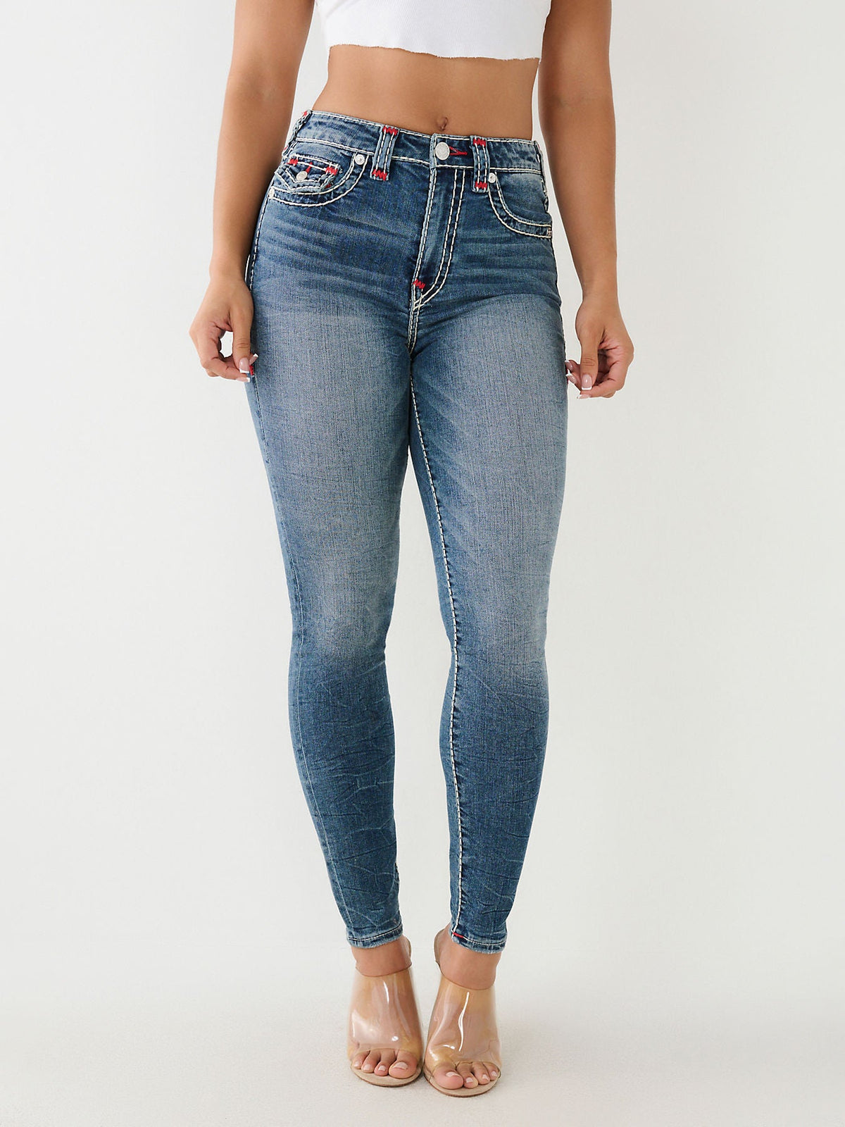 True Religion Women Super T Skinny Fit Faded Jeans