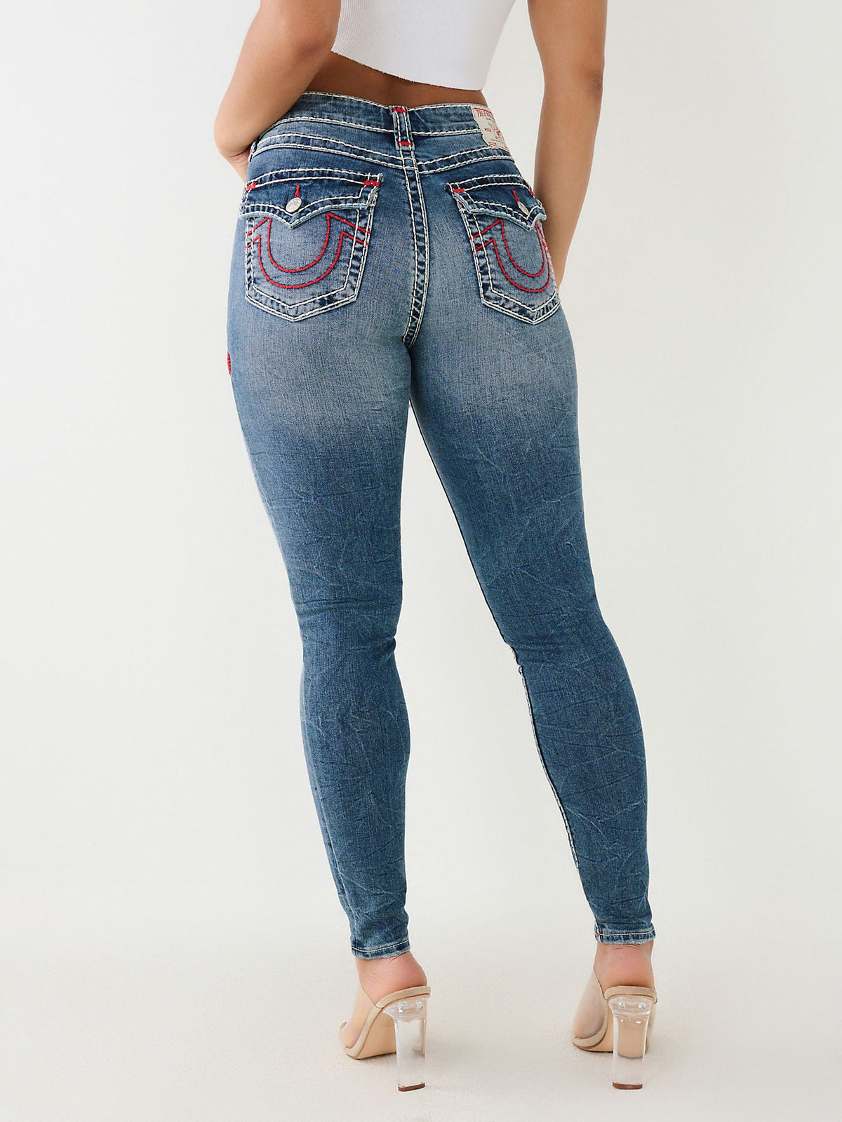 True Religion Women Super T Skinny Fit Faded Jeans