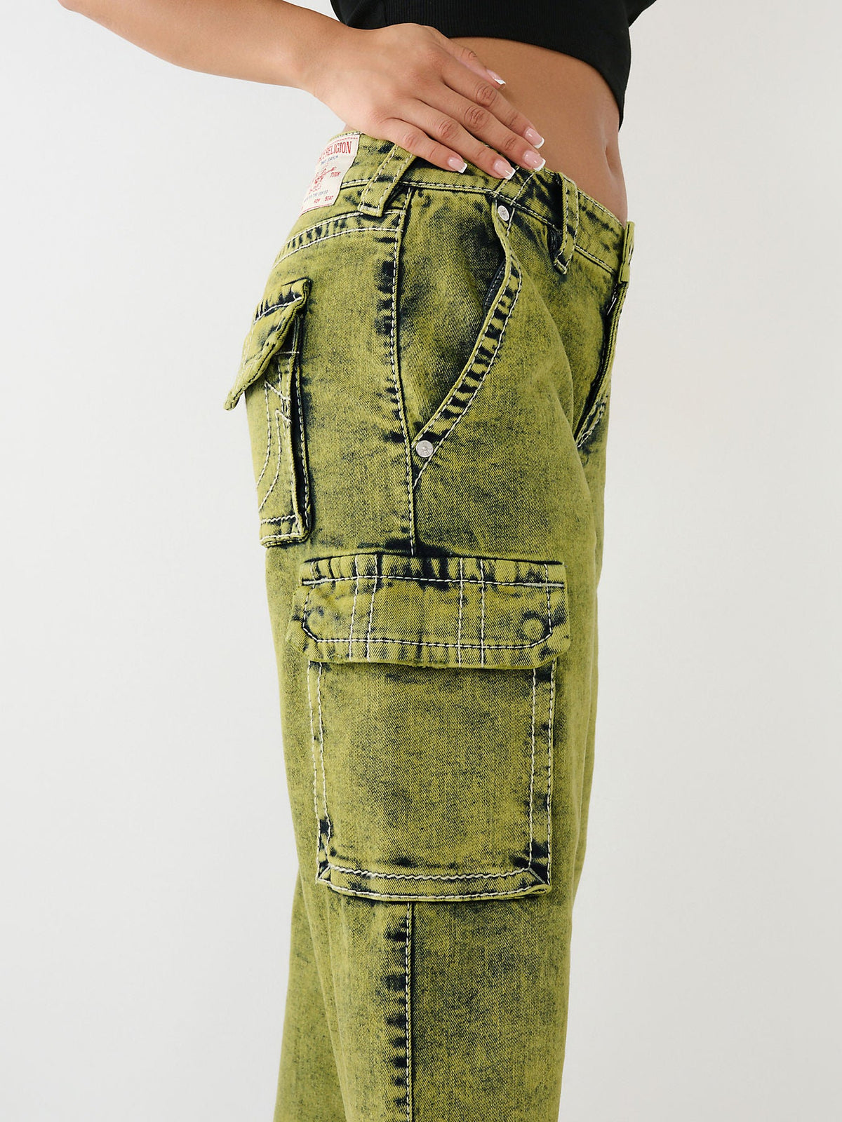 True Religion Women Green Big T Flared Jeans
