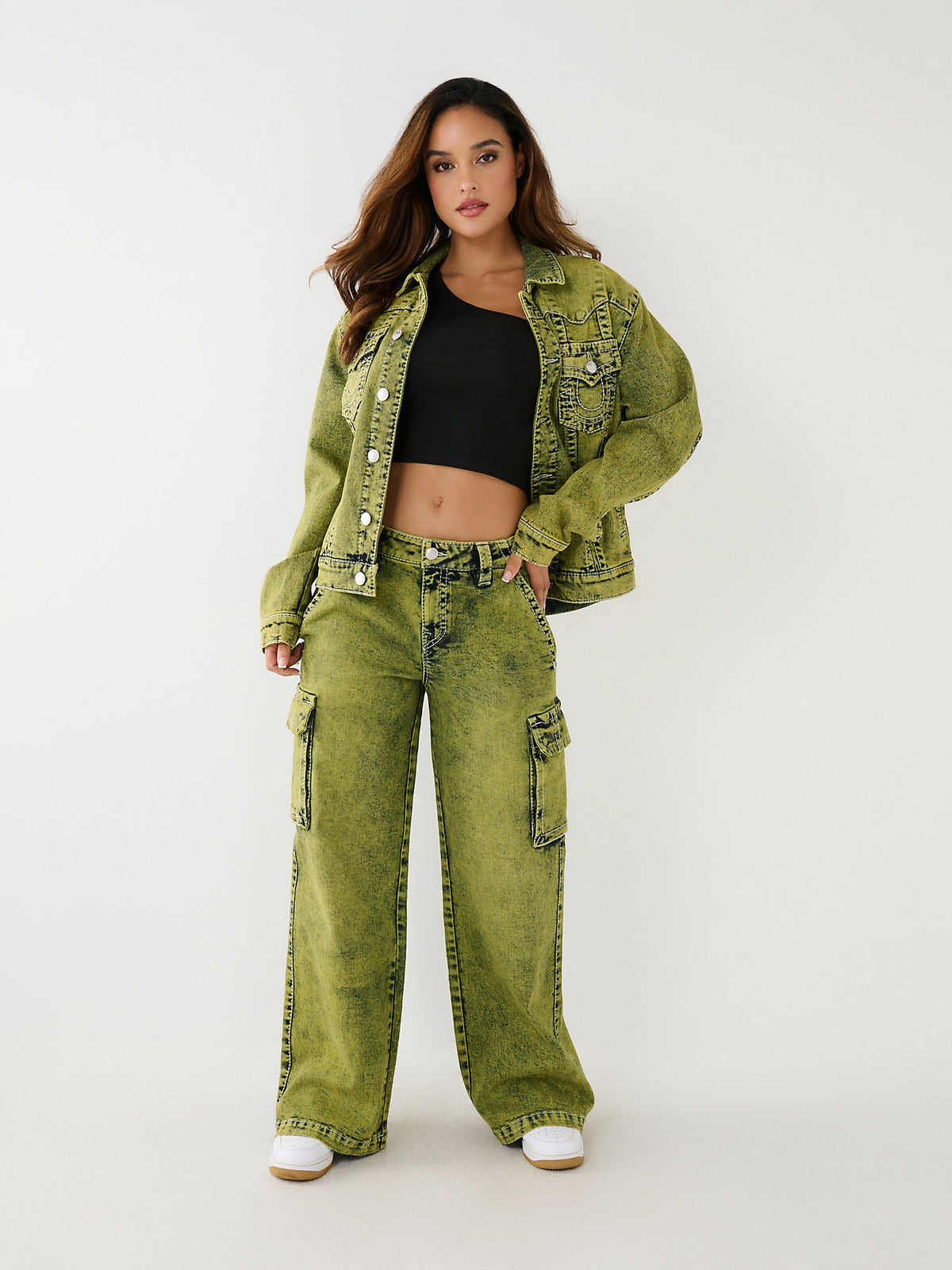 True Religion Women Green Big T Flared Jeans