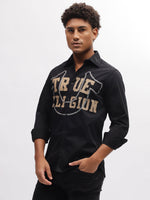True Religion Men Black Solid Spread Collar Full Sleeves Shirt