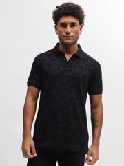 True Religion Men Black Printed Polo Collar Short Sleeves Tshirt