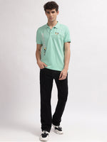 True Religion Men Mint Green Printed Polo Collar Short Sleeves Tshirt
