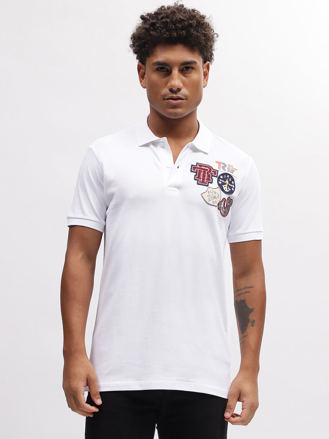 Men white solid polo collar short sleeves tshirt
