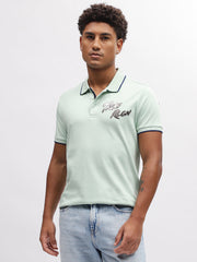 True Religion Men Green Solid Polo Collar Short Sleeves Tshirt