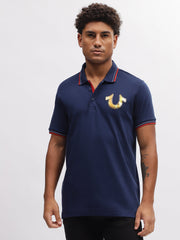True Religion Men Blue Solid Polo Collar Short Sleeves Tshirt