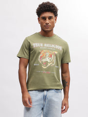True Religion Men Green Solid Round Neck Short Sleeves Tshirt