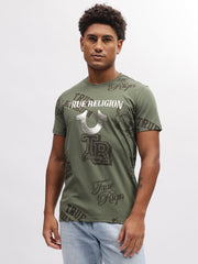 True Religion Men Green Printed Round Neck Short Sleeves Tshirt