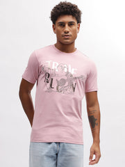 True Religion Men Pink Printed Round Neck Short Sleeves Tshirt