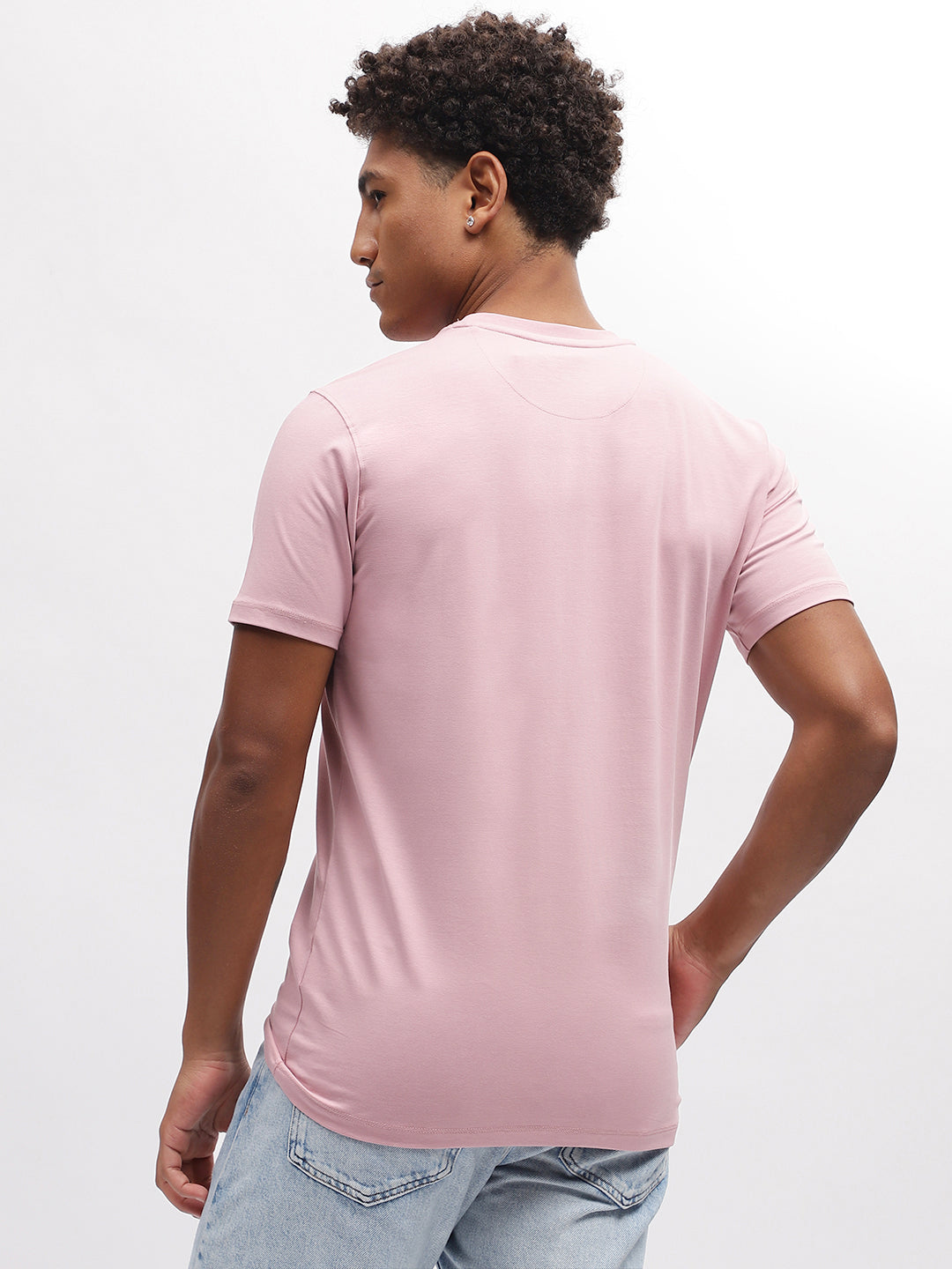 Men pink printed round neck short sleeves tshirt