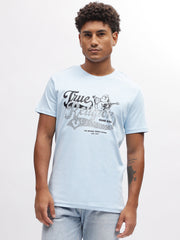 True Religion Men Blue Solid Round Neck Short Sleeves Tshirt