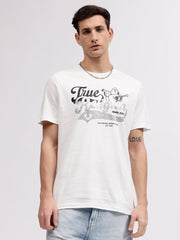 True Religion Men White Printed Round Neck Short Sleeves Tshirt