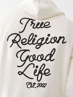 True Religion Men Cream Solid Hooded Full Sleeves Zipped Sweatshirt
