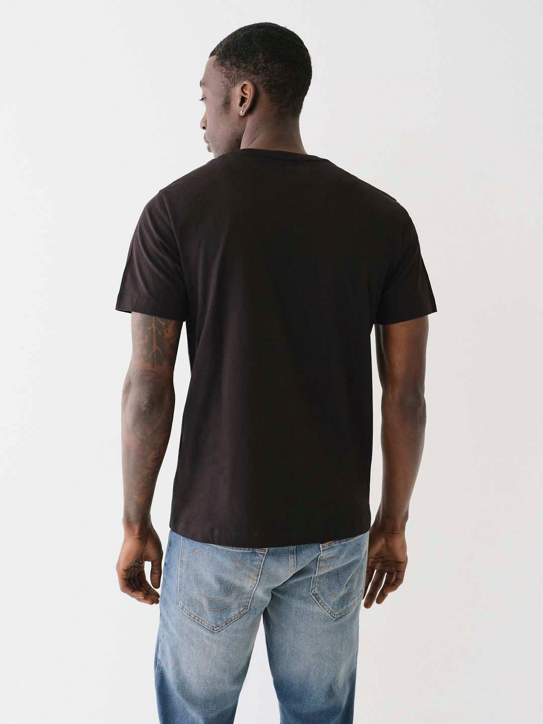 True Religion Men Black Printed Round Neck Short Sleeves Tshirt
