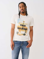 True Religion Men Cream Printed Round Neck Short Sleeves Tshirt