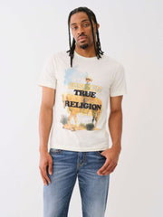 True Religion Men Cream Printed Round Neck Short Sleeves Tshirt