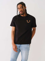 True Religion Men Black Solid Round Neck Short Sleeves Tshirt
