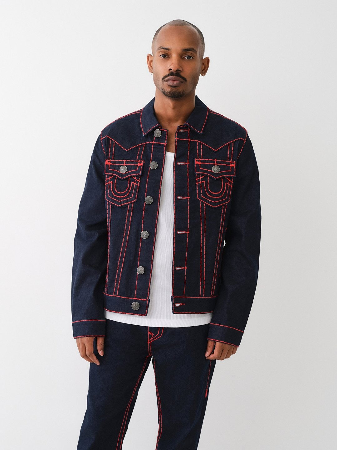 Men blue washed spread collar full sleeves jacket