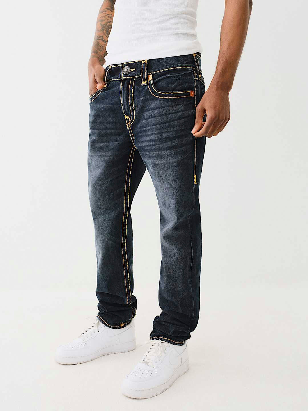 True Religion Men SUPER T Rocco Slim Fit Dark Wash Jeans