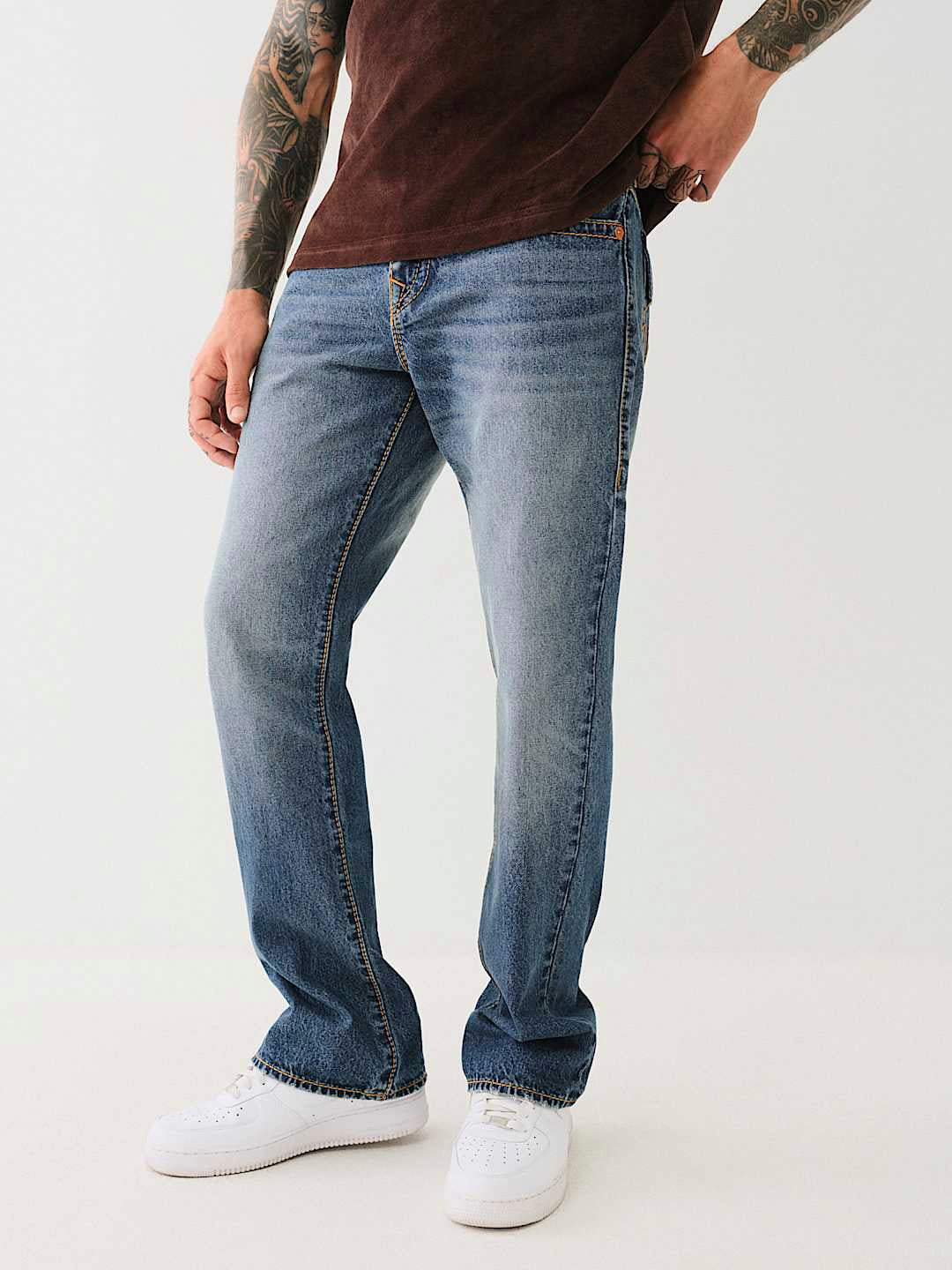 True Religion Men Big T Billy Bootcut Fit Medium Wash Jeans