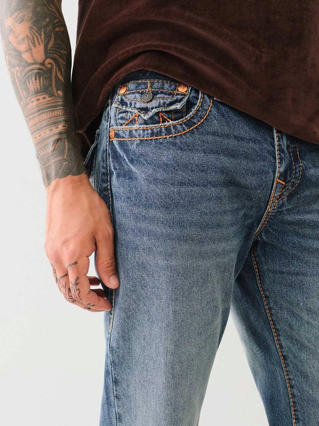 True Religion Men Big T Billy Bootcut Fit Medium Wash Jeans