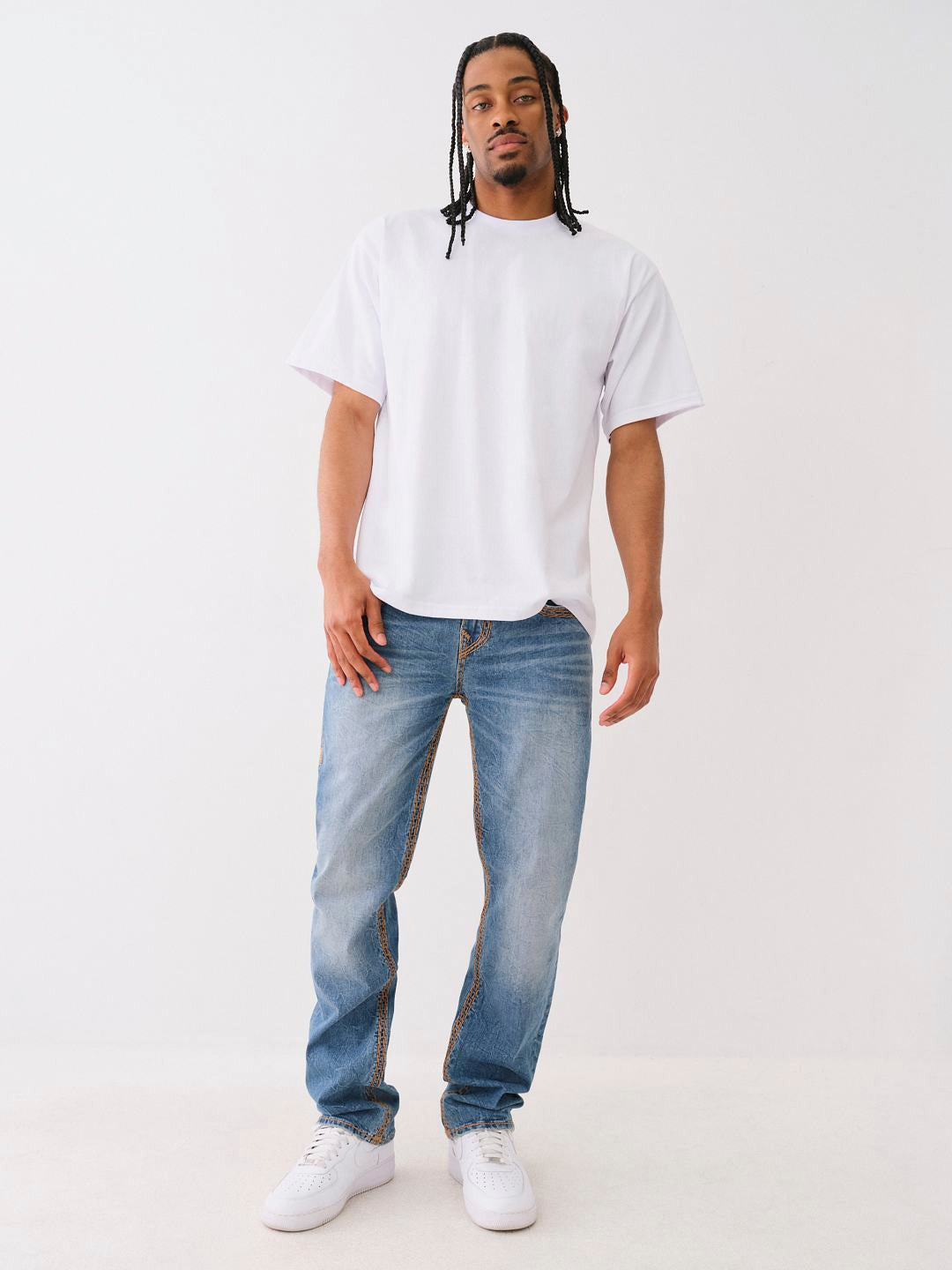 Men super qt ricky straight fit medium wash jeans