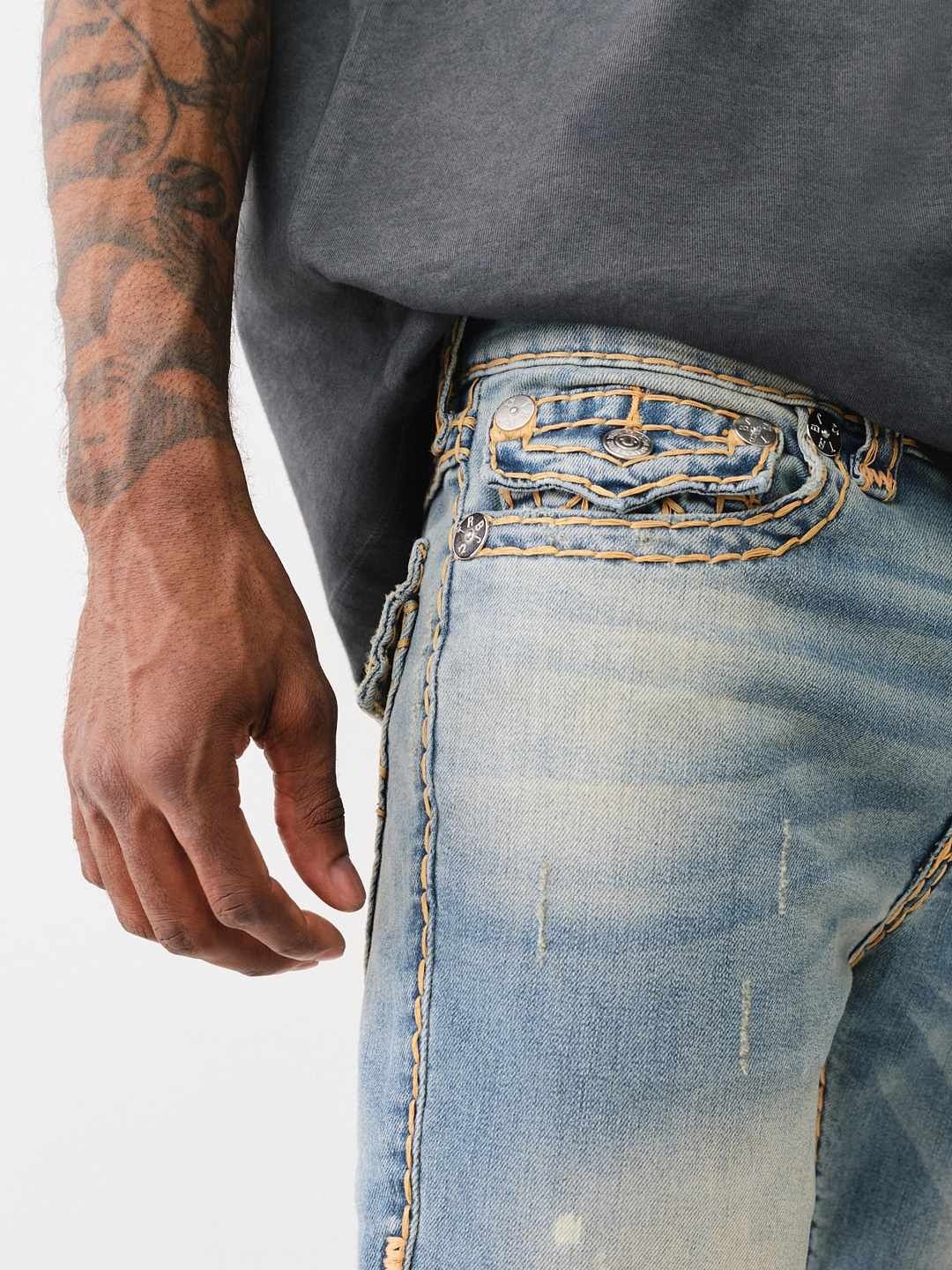 True Religion Super T Ricky Straight Fit Blue Mid-Rise Washed Jeans
