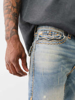 True Religion Super T Ricky Straight Fit Blue Mid-Rise Washed Jeans