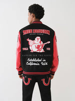 True Religion Men Black Printed Stand Collar Full Sleeves Bomber Jacket