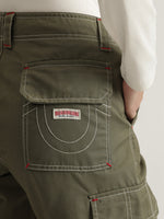 True Religion Women Green Solid Oversized Cargo Trouser